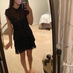 Most beautiful black mini dress with gold stars. medium. Lost + Wander.